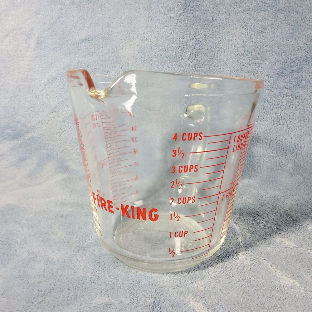 Vintage Fire King 4 Cup 1 Quart Clear Glass Measuring Cup 499 Red Letters USA